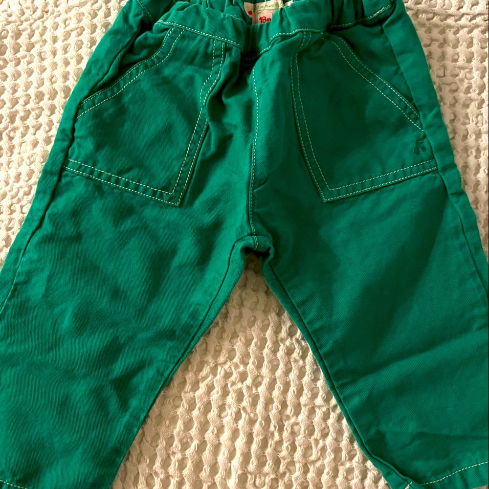 Bonpoint unisex green pull on pants with contrast stitching